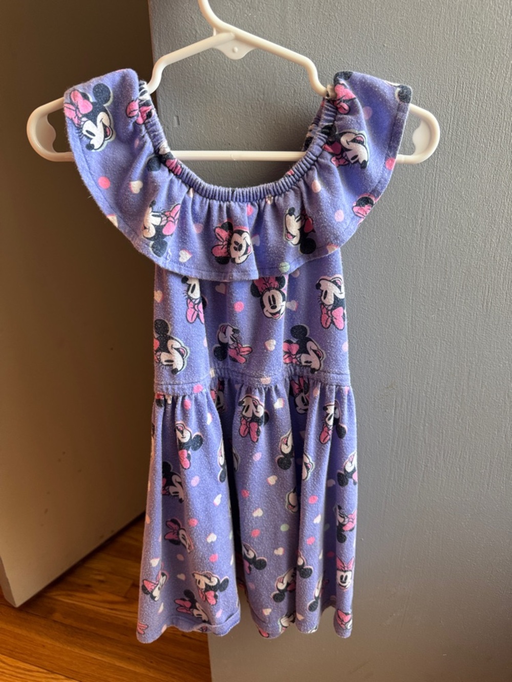 Disney Purple Minnie Mouse Ruffle Neck Casual Dress with Pink Accents